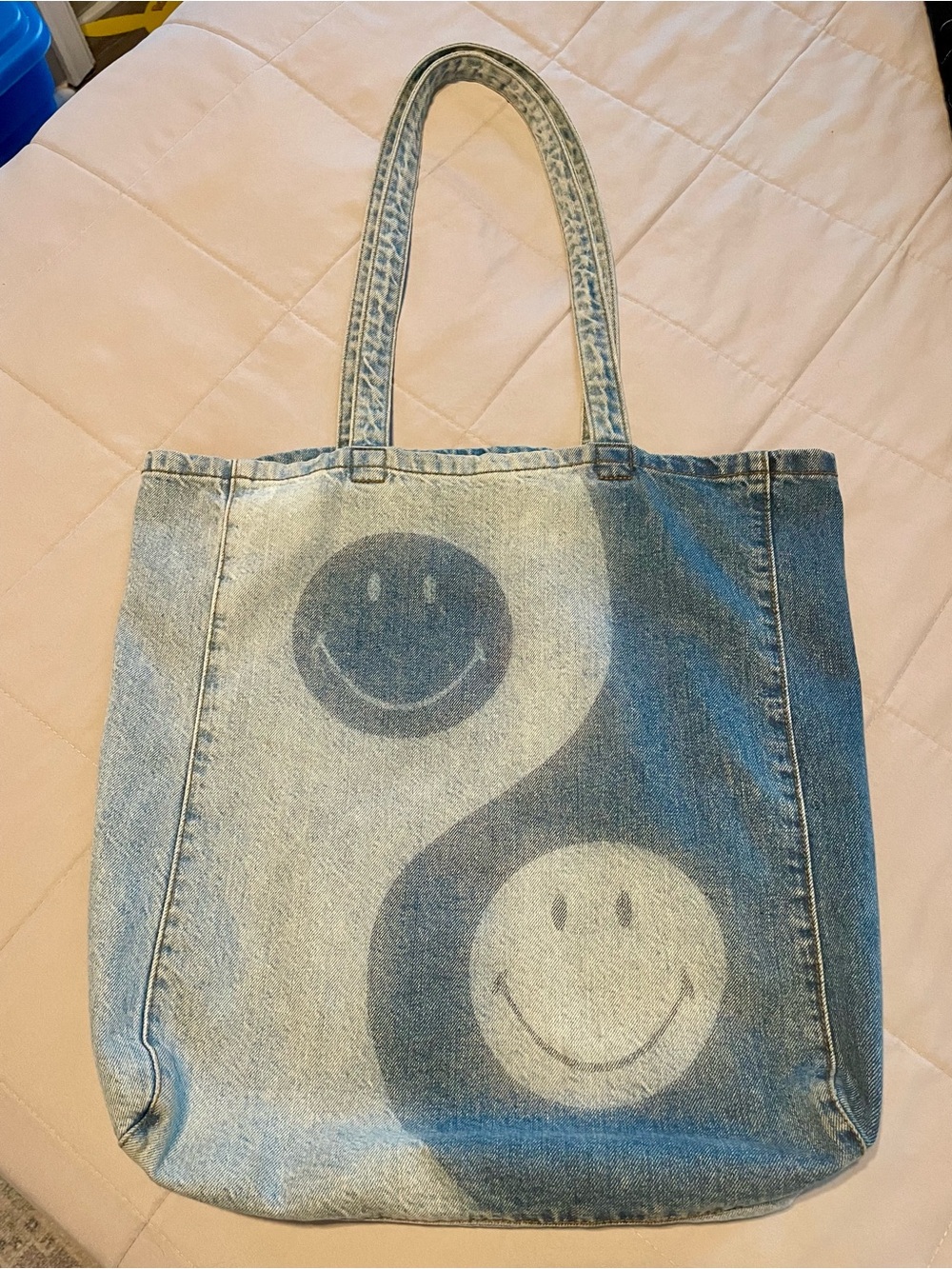 AEO American Eagle Tote Bag Denim Cotton Smiley Yin Yang Design